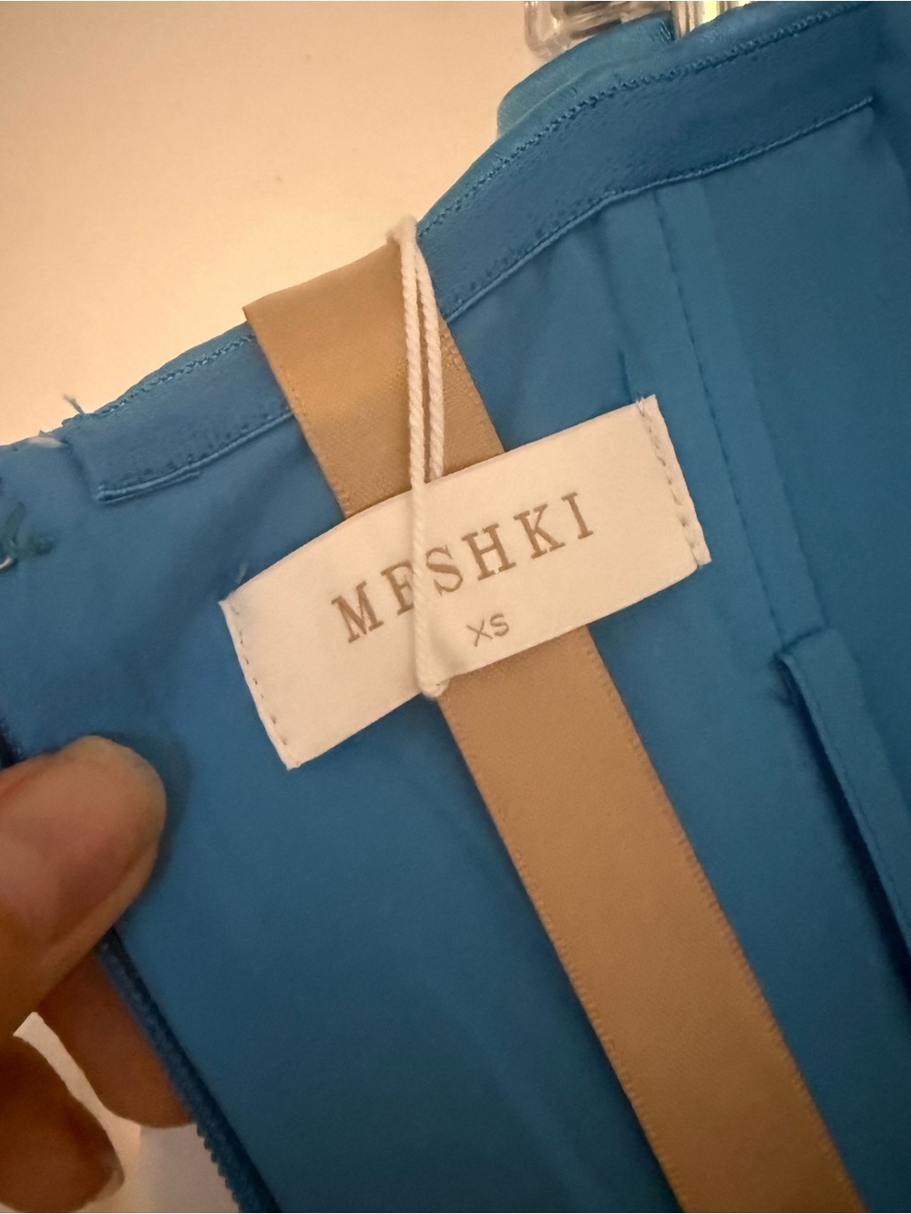 NWT Meshki Dress Rosella Maxi Gown Strapless in Satin Cyan Blue - Picture 9 of 9